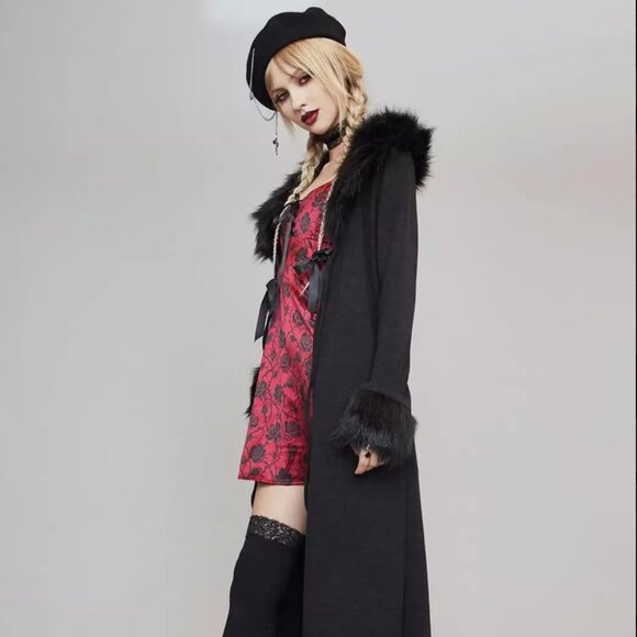 Widow (Dolls Kill) Forever Nocturnal Knit Duster Faux Fur Women's Size Large - Picture 3 of 10